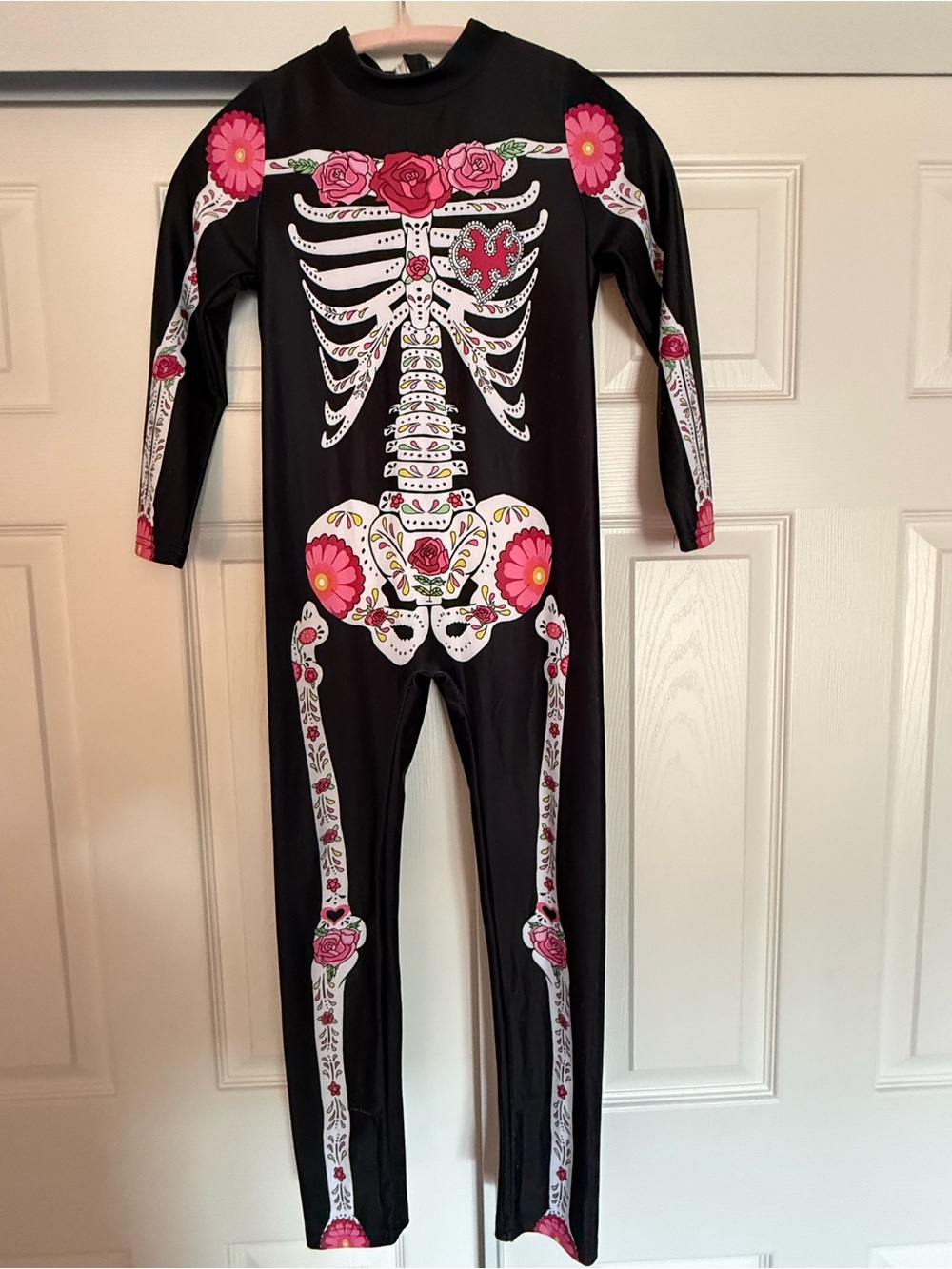 Black Skeleton Onesie with Pink Floral Day of the Dead Print